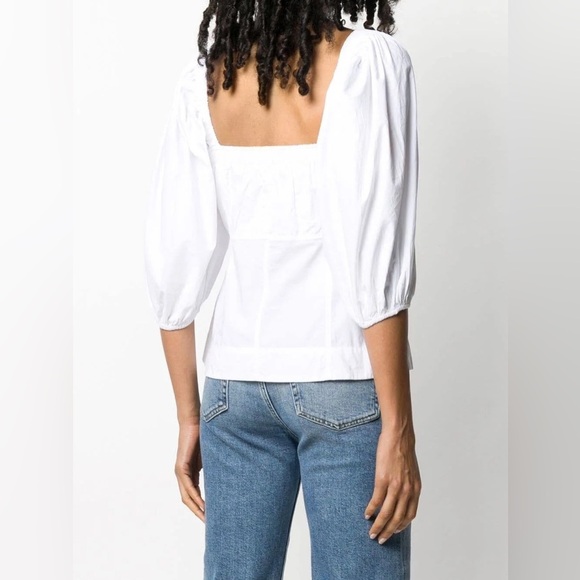 GANNI White Puff Sleeve Poplin Blouse White in Size 40/ US Size 8 - Picture 2 of 5